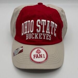 Ohio State Buckeyes Red and Tan Fan Cap hat new with tags football sports sporty